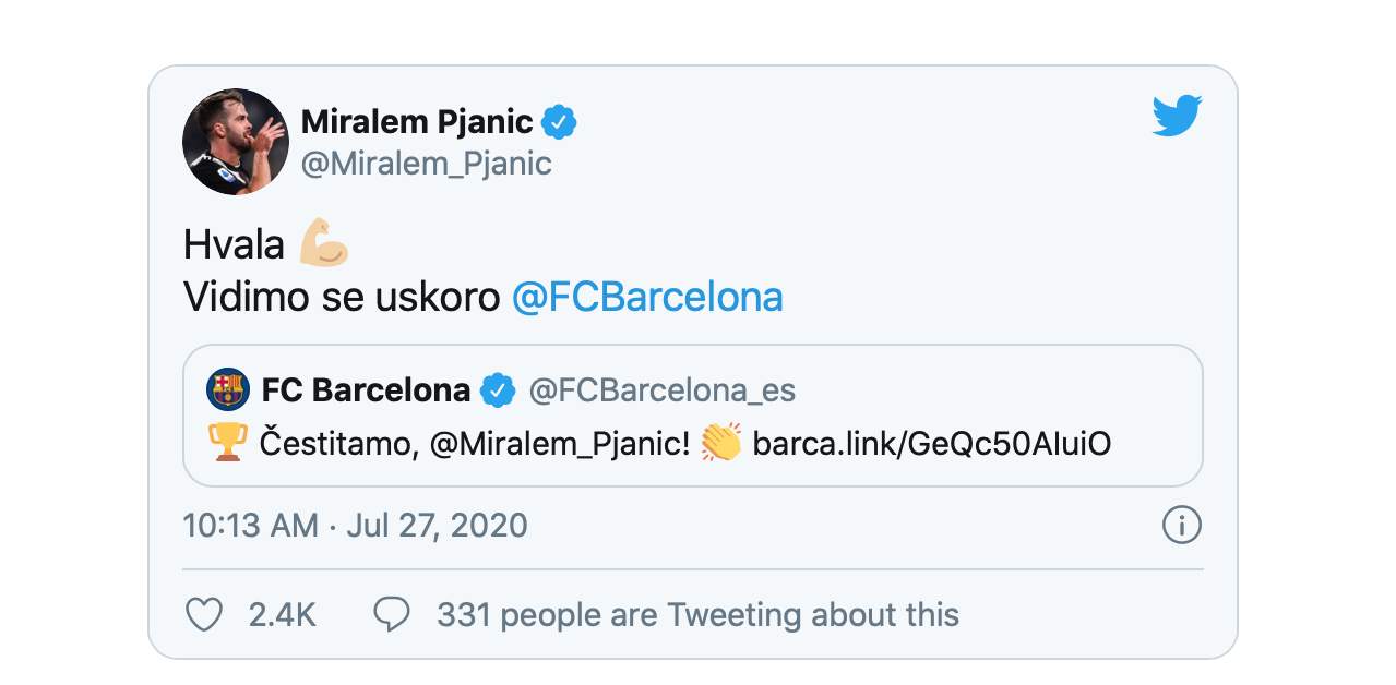 Screenshot 2020-07-27 at 11.45.10.jpg - Barcelona čestitala Pjaniću na bosanskom jeziku, Juventusov veznjak brzo odgovorio